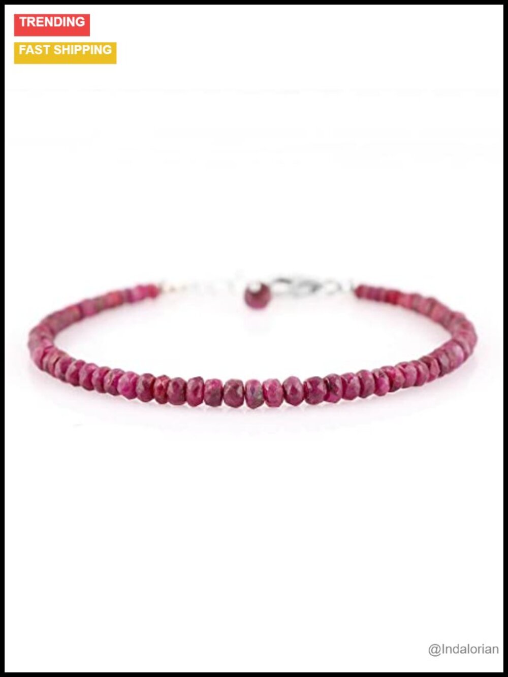 Natural Ruby Gemstone Bracelet 925 Sterling Silver Rhodium Plated Handmade